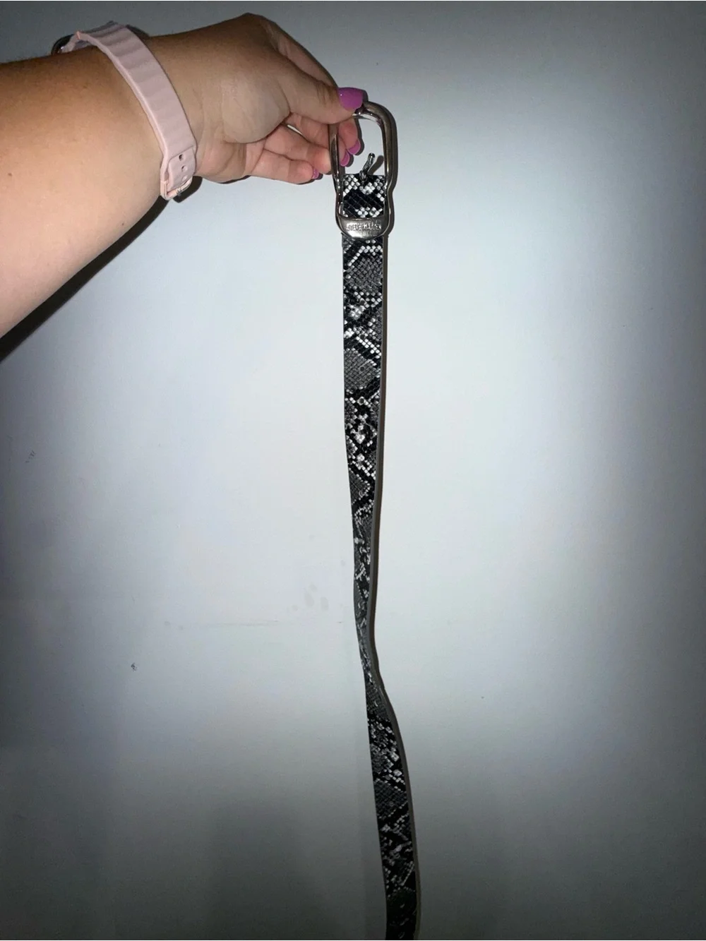 Steve Madden Black & White Snake Print Leather Belt